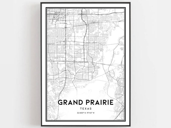 Grand Prairie Map, Texas Street Decor Art Print
