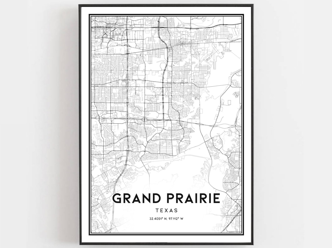 Grand Prairie Map, Texas Street Decor Art Print