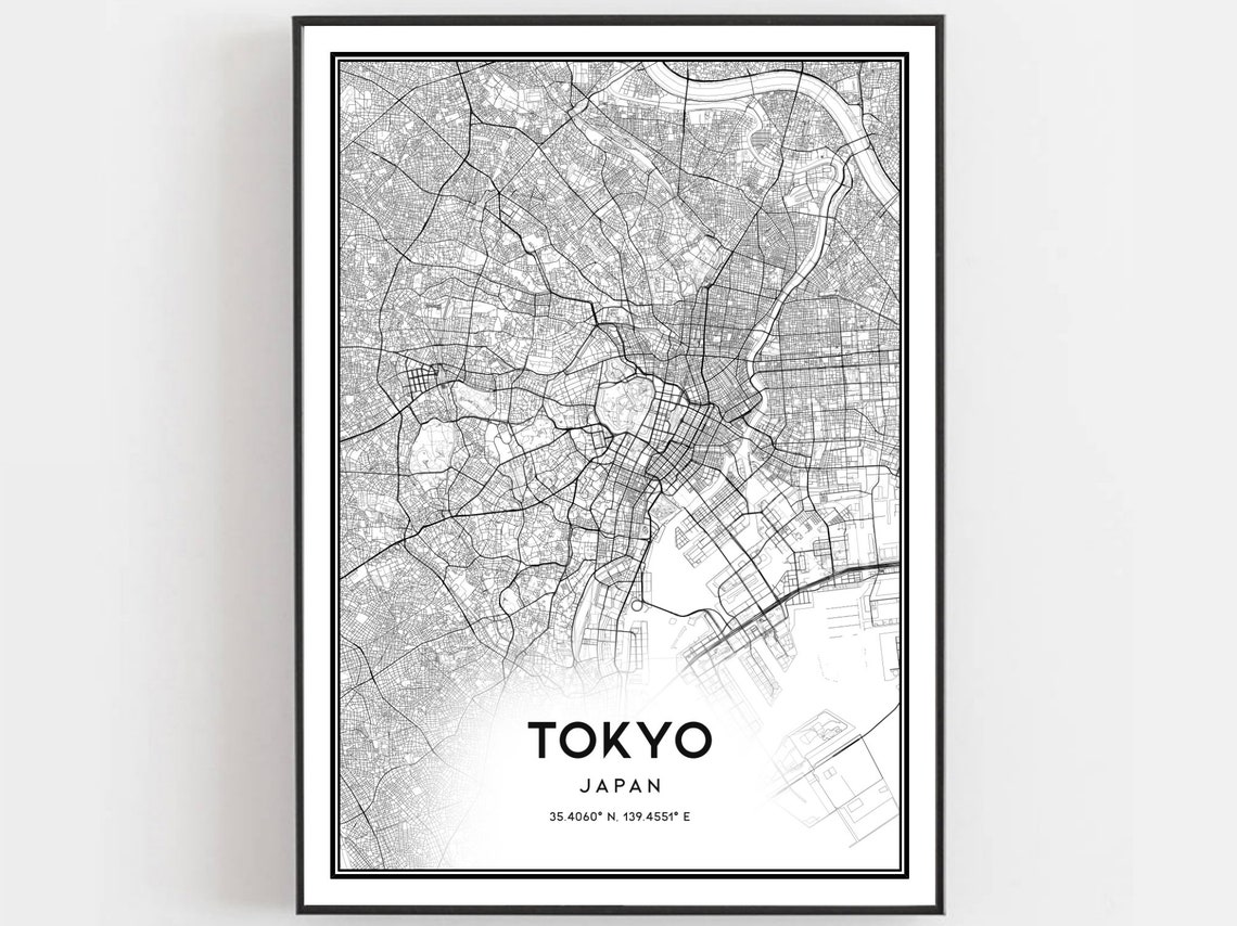 Tokyo Japan Vintage Map Minimalist City Street Plan Wall Art