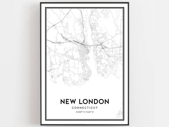New London Map Print Poster Wall Art Ct City Connecticut Street Decor Road Gift B2036