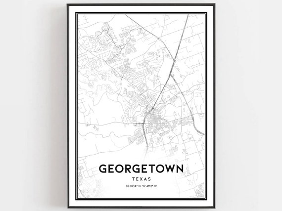 Georgetown Map Print Poster Wall Art Tx City Texas Street Decor Road Gift B1144