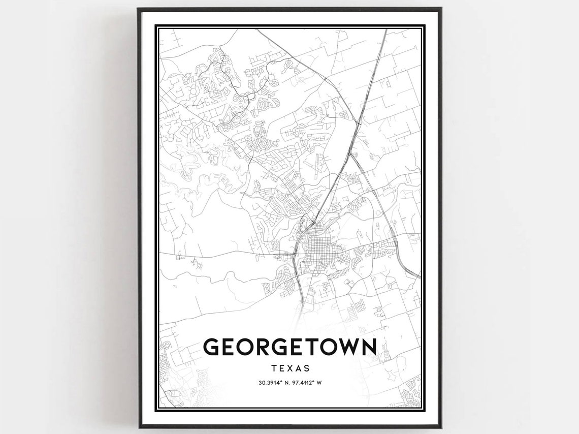 Georgetown Texas Street Map Minimalist Black and White City Poster