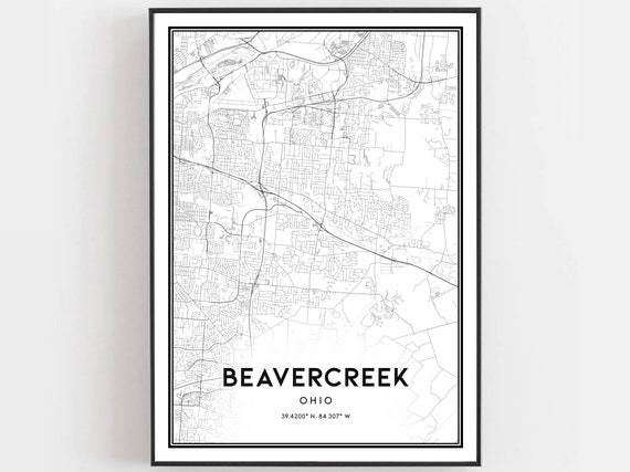 Beavercreek Map Print Poster Wall Art Oh City Ohio Street Decor Road Gift B1469