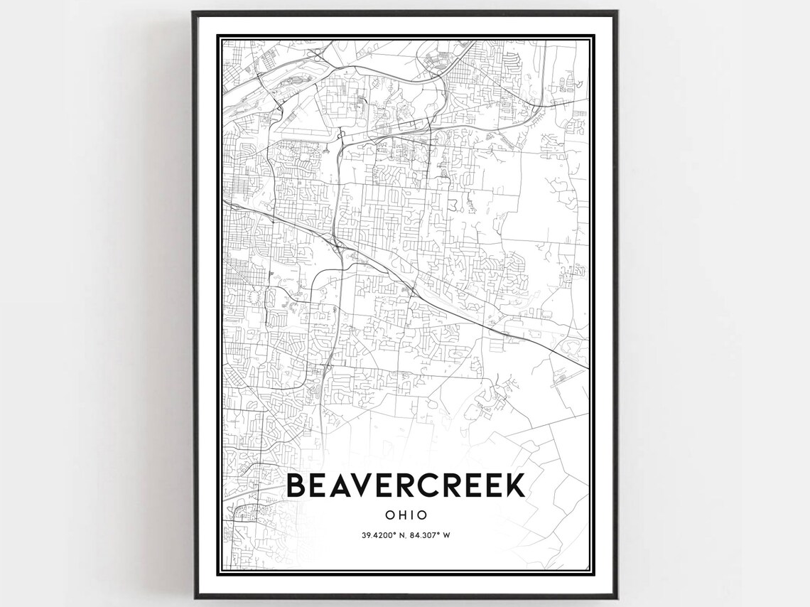Beavercreek Ohio City Street Map Minimalist Line Art Map Poster