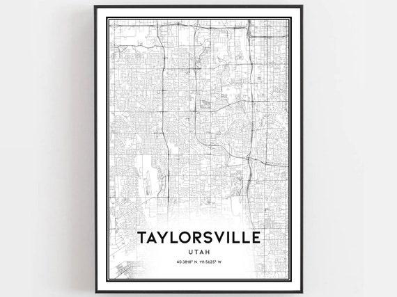 Taylorsville Map Print Poster Wall Art Ut City Utah Street Decor Road Gift B1233
