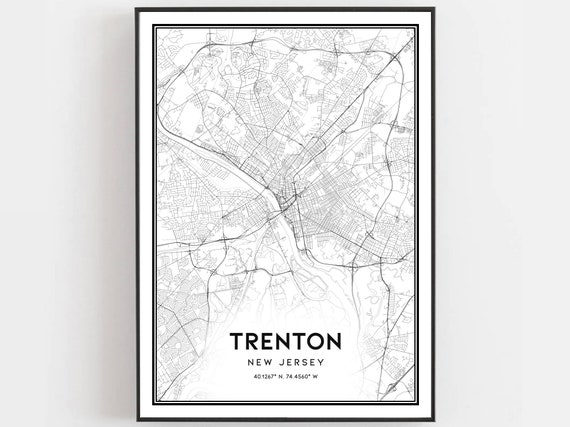 Trenton Map Print Poster Wall Art Nj City New Jersey Street Decor Road Gift B510