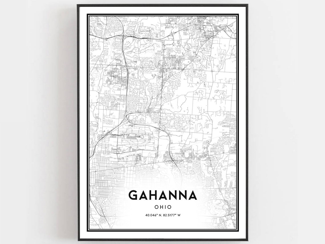 Gahanna Map Poster, Ohio Street Decor