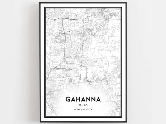 Gahanna Map Poster, Ohio Street Decor