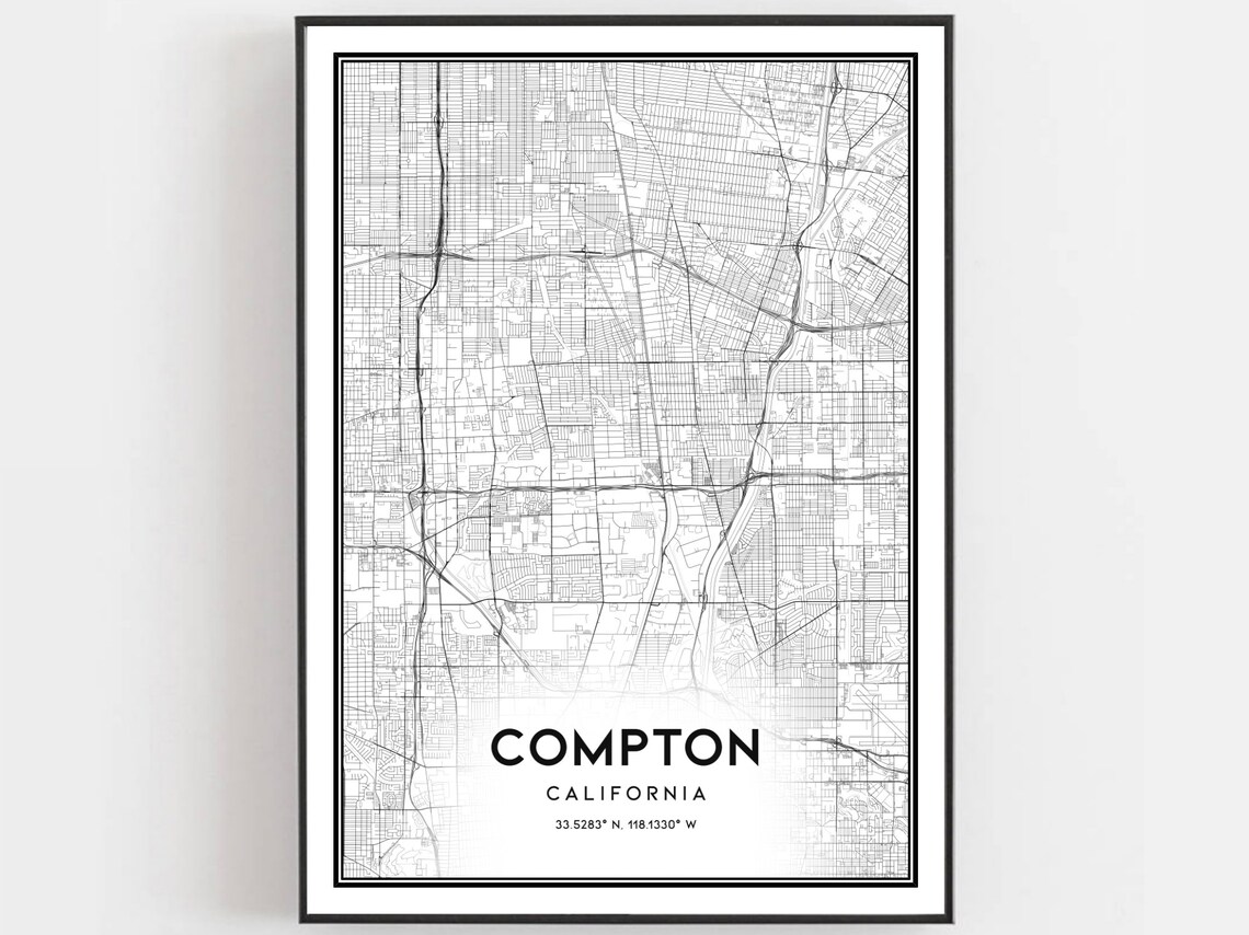 Compton Map, City Street Decor Road Gift
