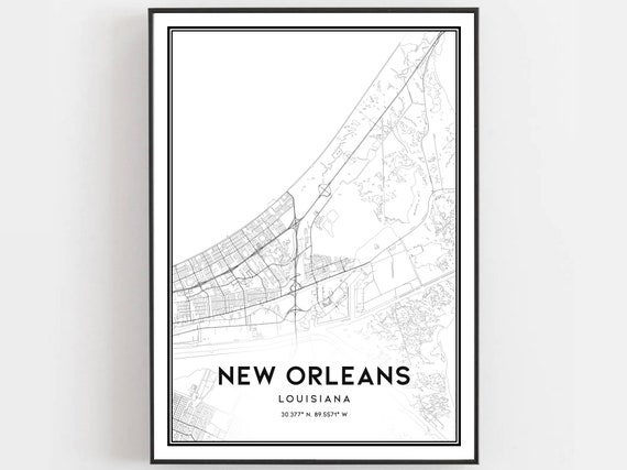 New Orleans Map Print, Louisiana Travel Poster