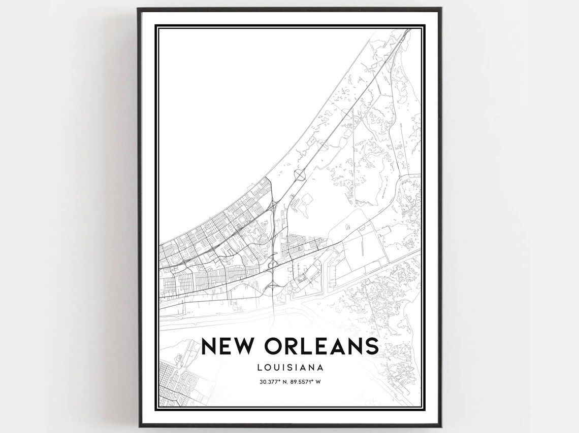 New Orleans Map Print, Louisiana Travel Poster