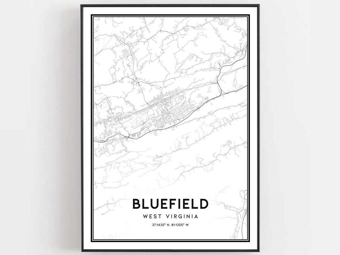 Bluefield West Virginia Minimalist City Street Map Wall Decor Poster