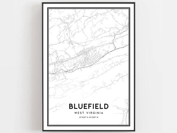 Bluefield Map Print Poster Wall Art Va City West Virginia Street Decor Road Gift B1528