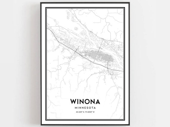 Winona Map Print, Minnesota Street Decor Poster