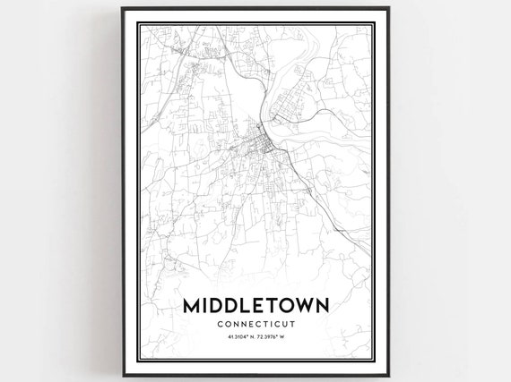 Middletown Map Poster, Connecticut Street Decor