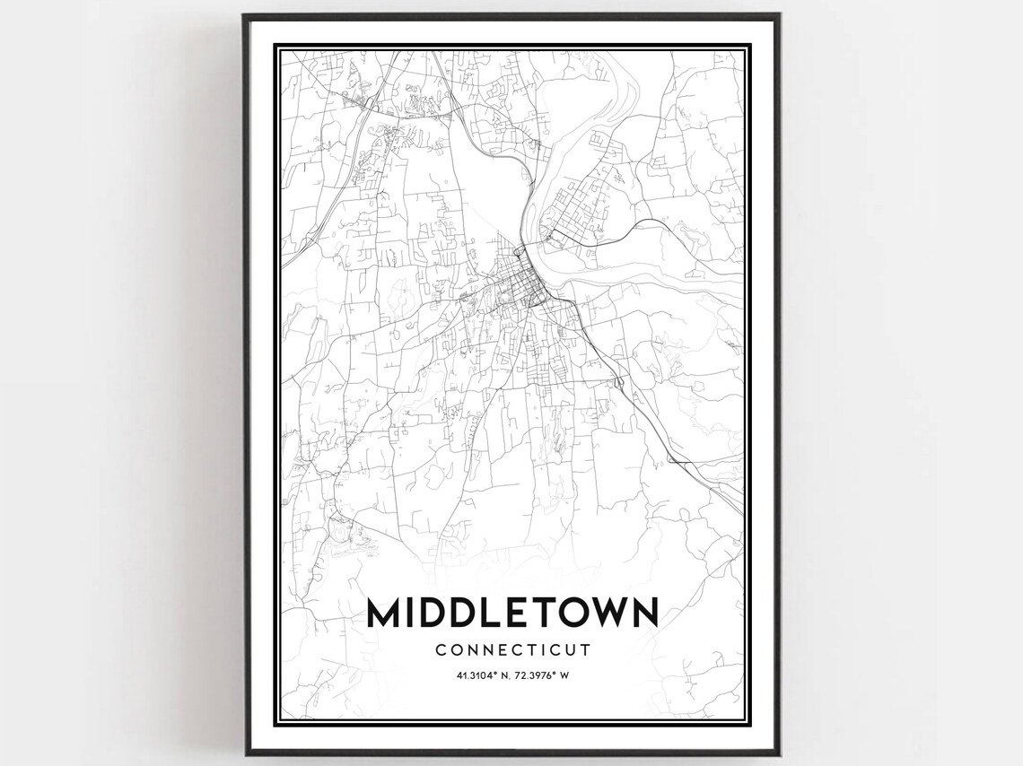 Middletown Map Poster, Connecticut Street Decor