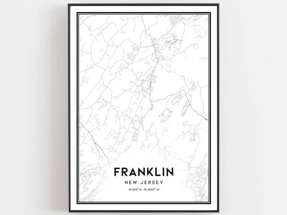Franklin Map Print Poster Wall Art Nj City New Jersey Street Decor Road Gift B1782