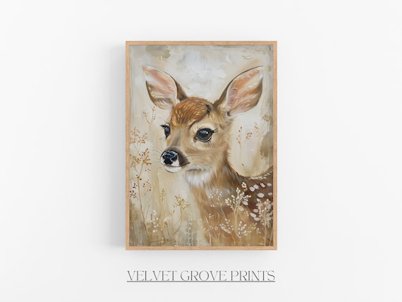 Baby Deer Fawn Portrait Vintage Nursery Woodland Animal Print