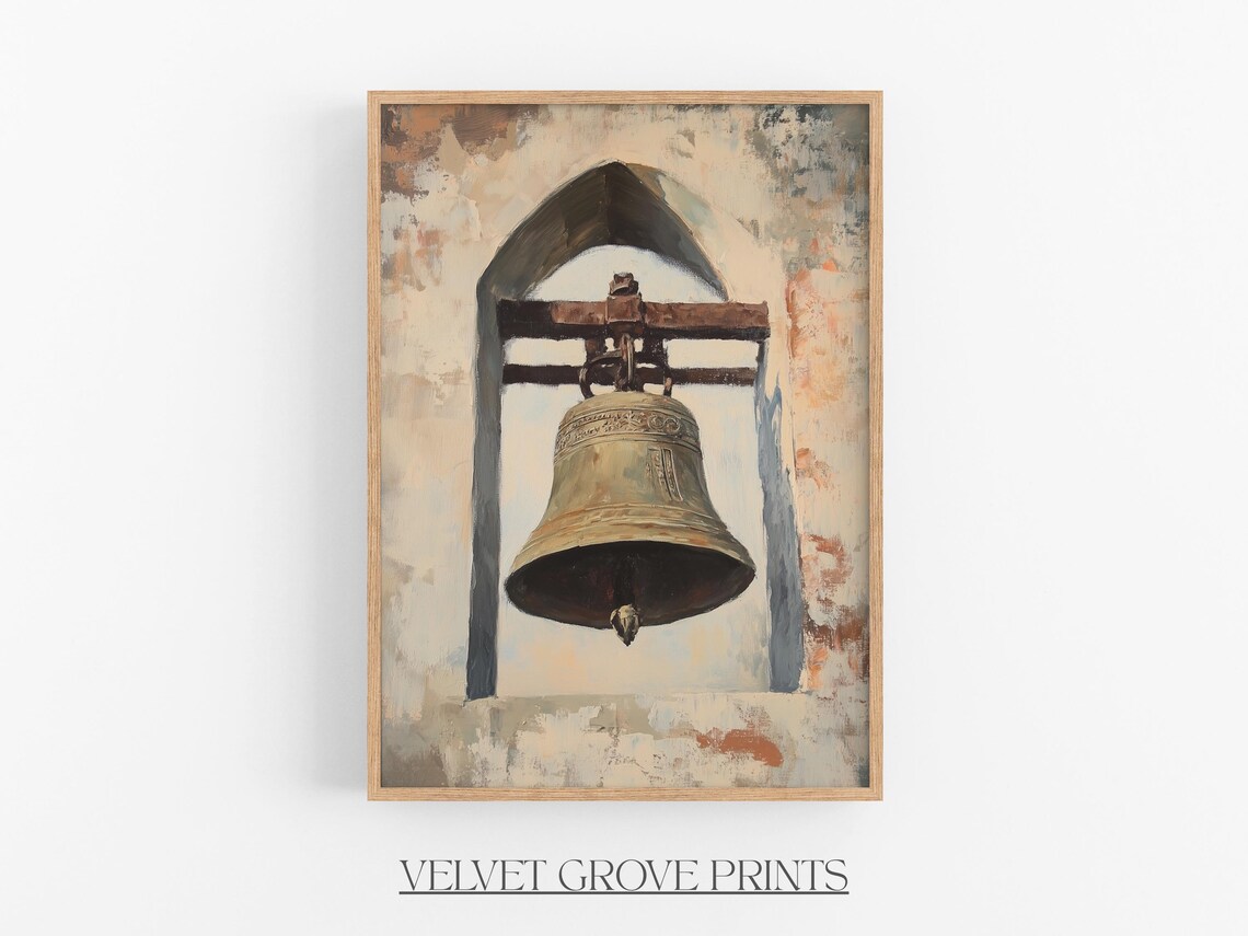 Antique Church Bell in Stone Belfry Vintage Oil Painting Poster