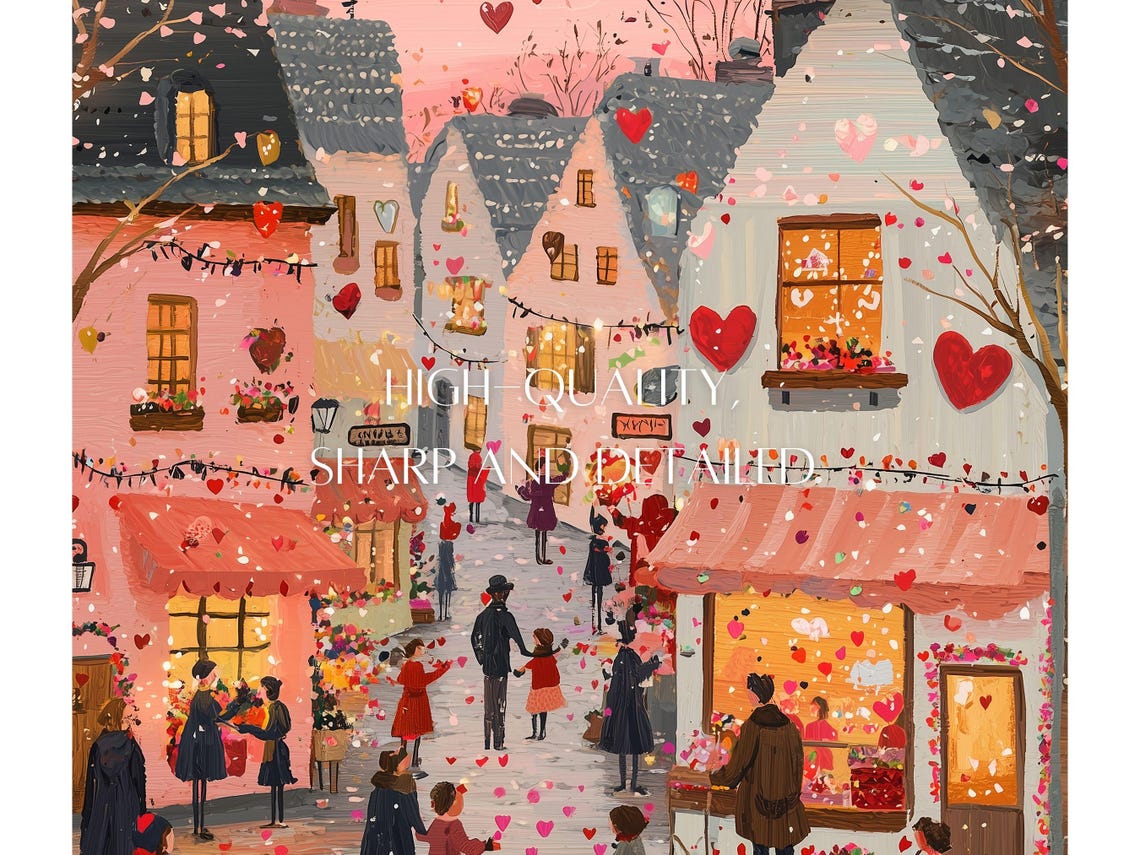Valentines Day Print Cute Valentine Town Wall Art Valentines Day Decor Romantic Valentines Gift - Image 2