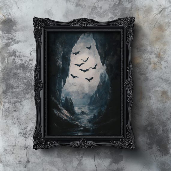 Bat Cave Halloween Vintage Bat Painting Art Print