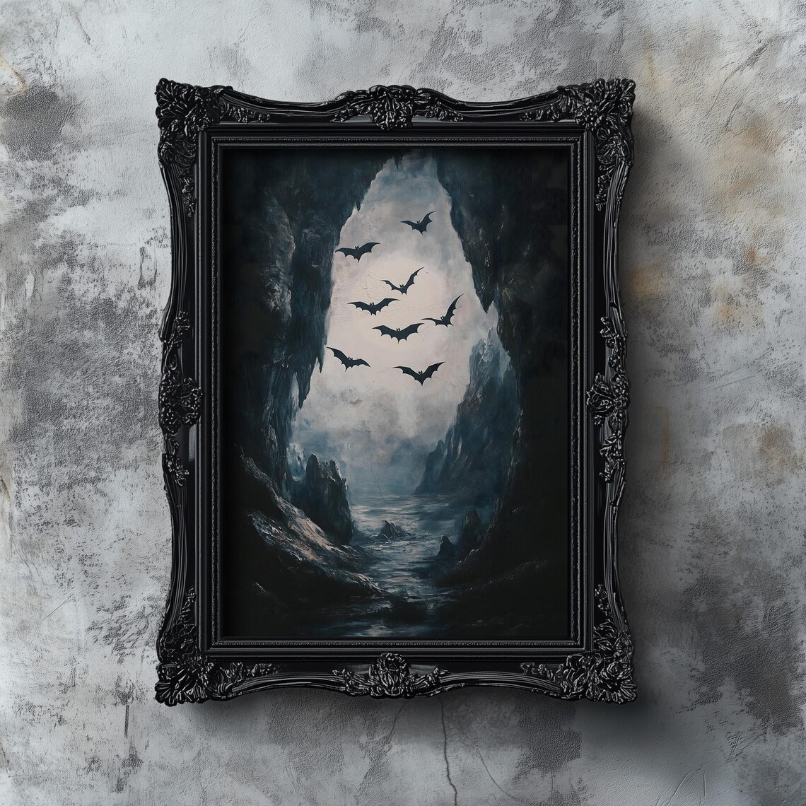 Bat Cave Halloween Vintage Bat Painting Art Print