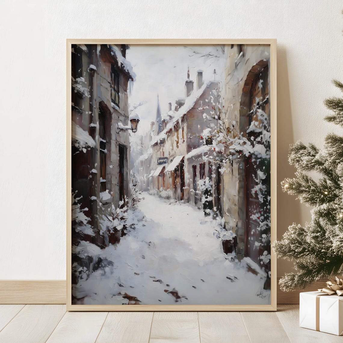 Snowy Christmas Alley Art Print Vintage Holiday Season Wall Decor Winter Wonderland Gallery Dorm Poster Antique English Street Frosty Art - Image 2