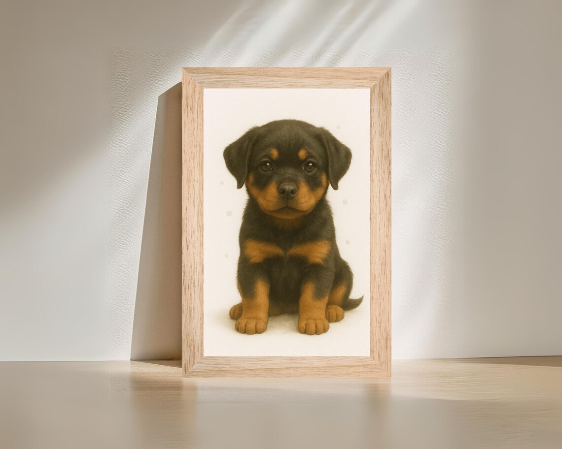 Rottweiler Puppy, Cute Nursery Kids Room Poster