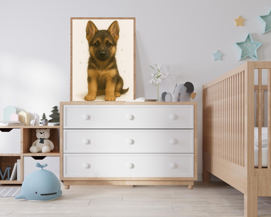 German Shepherd Puppy, Cute Nursery Dog Poster - Image 2