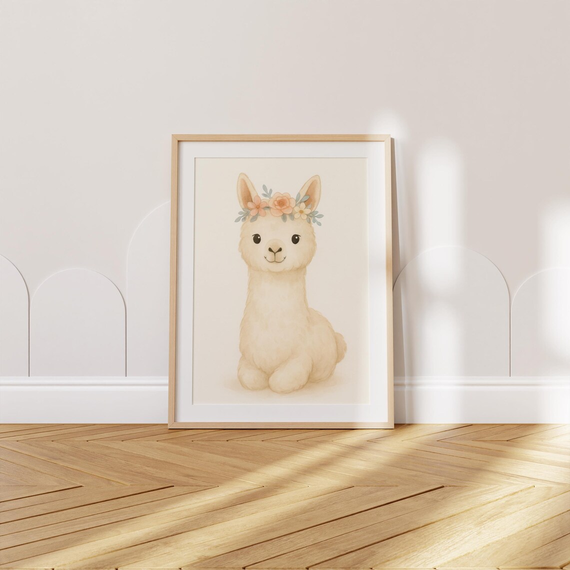 Boho Llama With Floral Crown Nursery For Baby Girl Room Poster