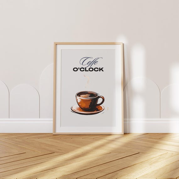 Coffee Wall Art Bar Print Kitchen Quote Poster Oclock Minimalist Decor Gift