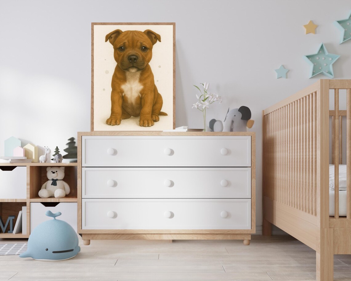 Stafford Bull Terrier, Cute Nursery Dog Art - Image 2