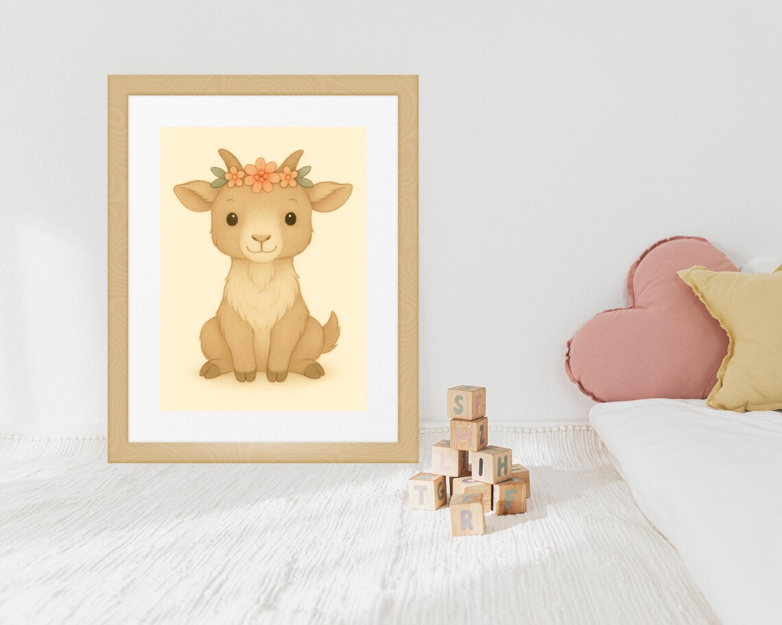 Farmhouse Goat Nursery Art Print, Rustic Baby Room - Image 3