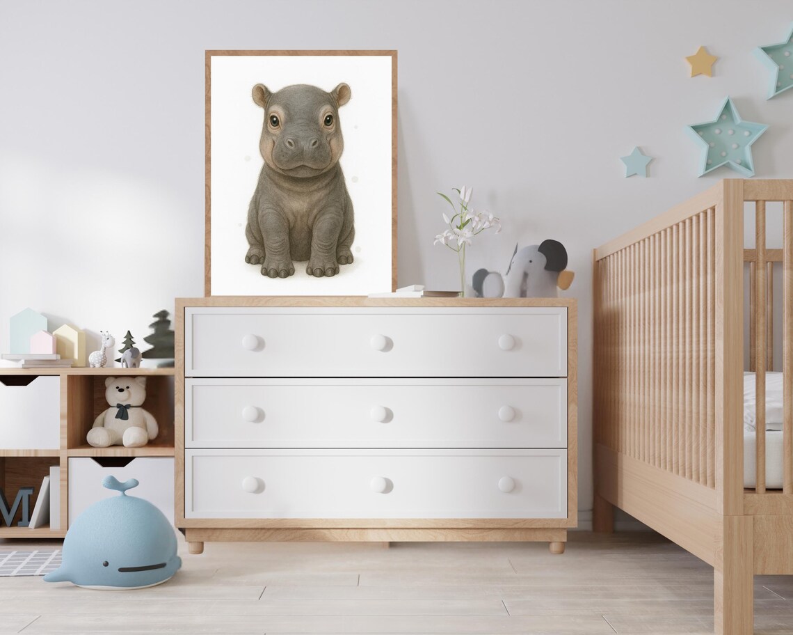 Hippo Nursery Wall Art, Safari Animal Decor - Image 2
