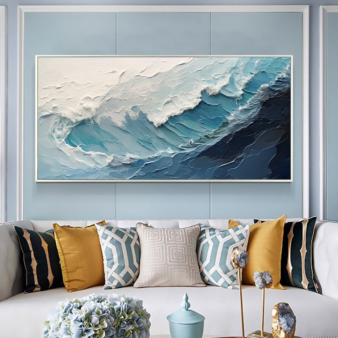 Powerful Blue Ocean Wave Curling With White Foam Crest Poster - Image 4