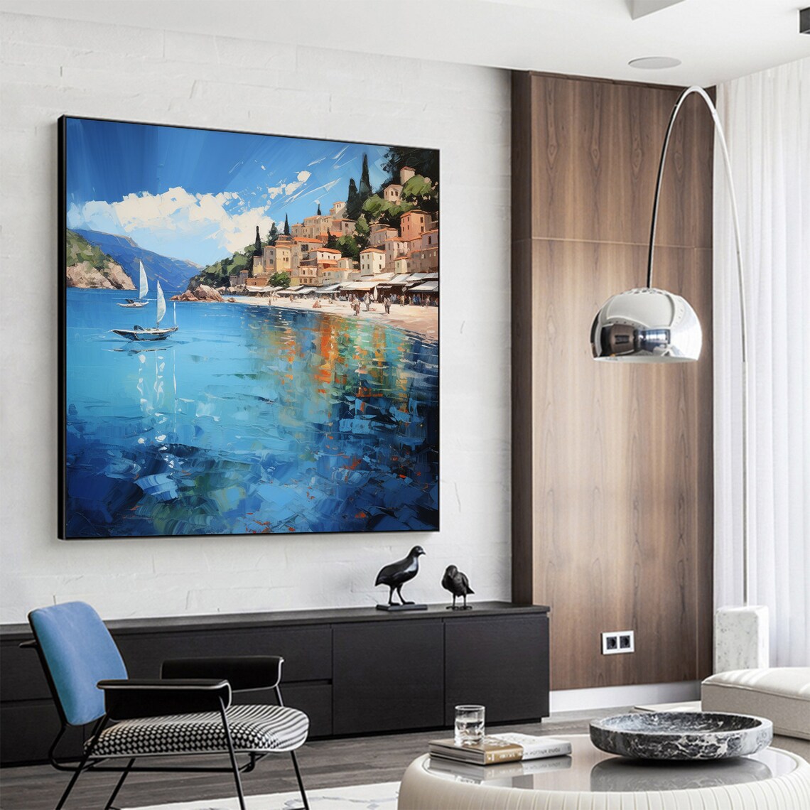 Mediterranean Coastal Cityscape with Sailboats Seaside Oil Poster - Image 4