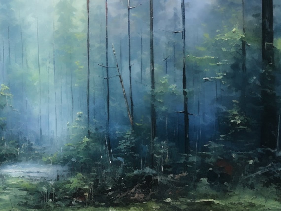 Abstract Forest Oil Painting Art Print, Living Room Decor - Image 3