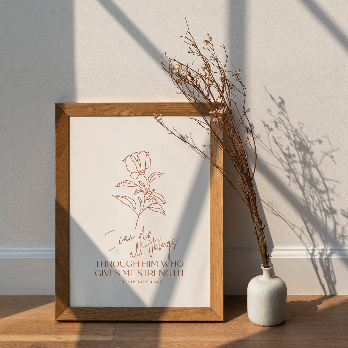 I Can Do All Things Philippians 4:13 Warm Terracotta Rose Print - Image 2