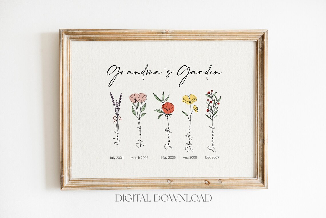 Grandmas Garden Birth Flower Custom Family Print Grandchildren Gift - Image 3