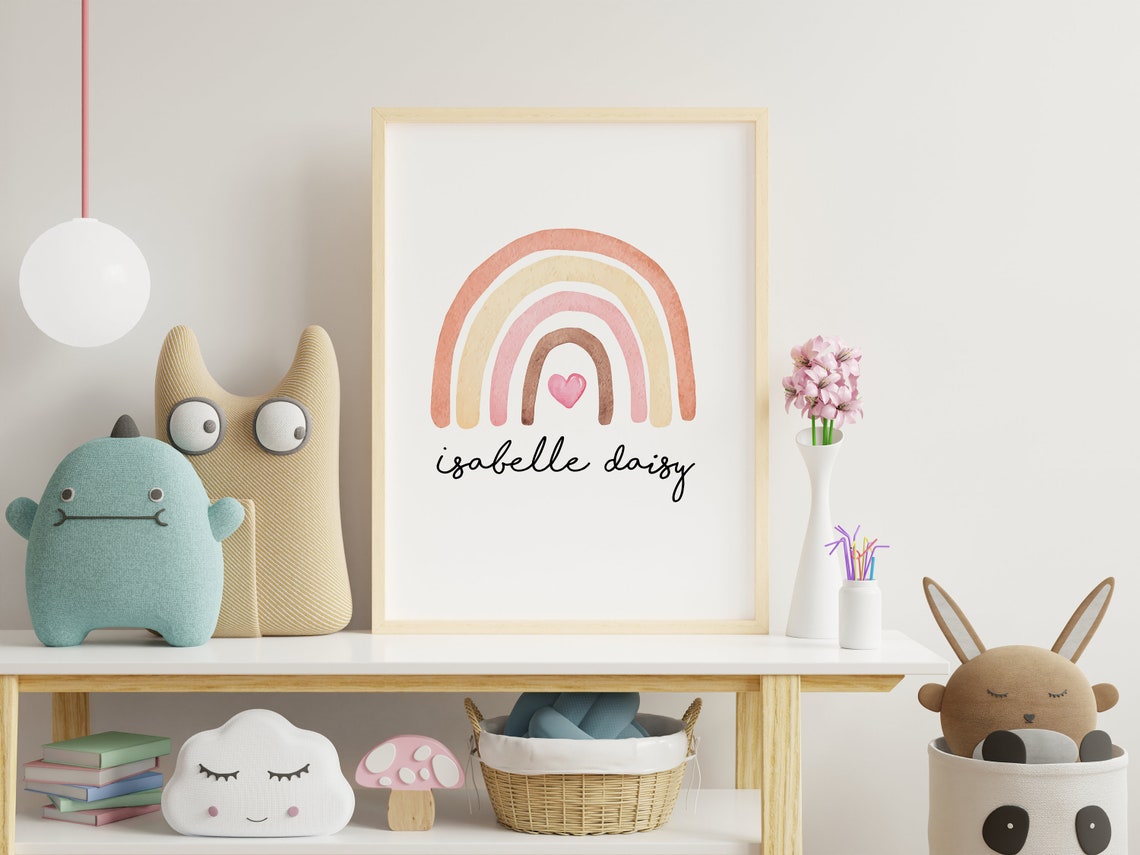 Personalized Baby Name Rainbow Watercolor Nursery Decor Print - Image 3