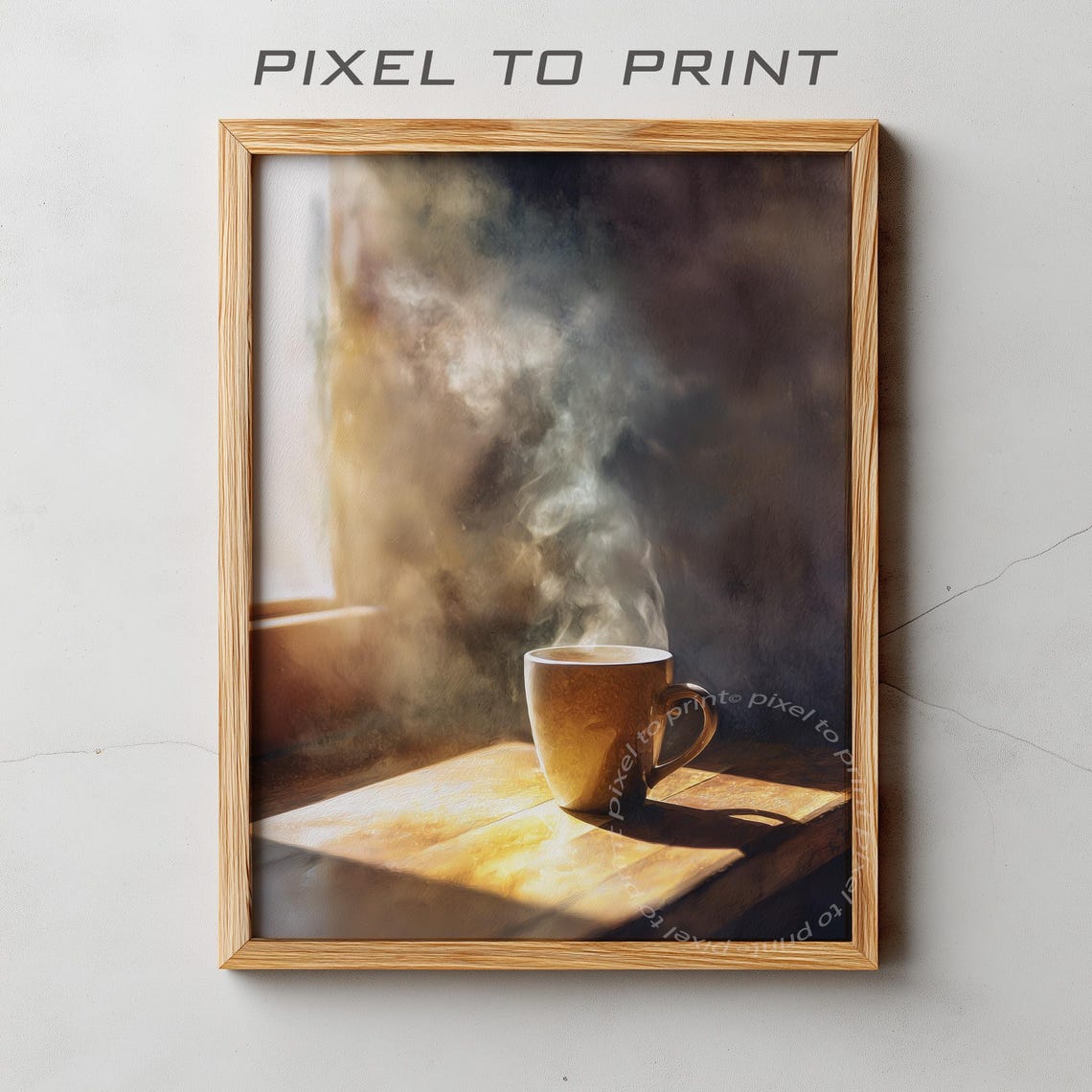 Steaming Coffee Mug Sunlit Windowsill Kitchen Watercolor Art Print