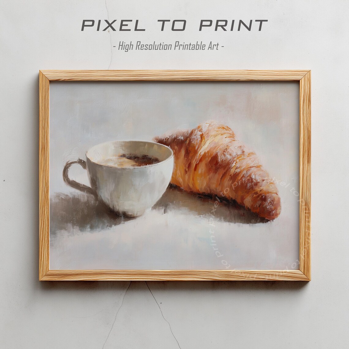 Coffee and Croissant Still Life Oil Painting French Cafe Art Poster