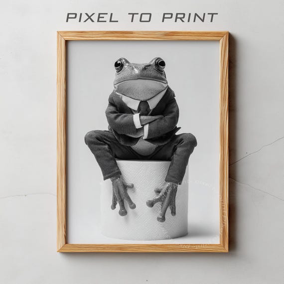 Frog On Toilet Paper Print Quirky Bathroom Humor