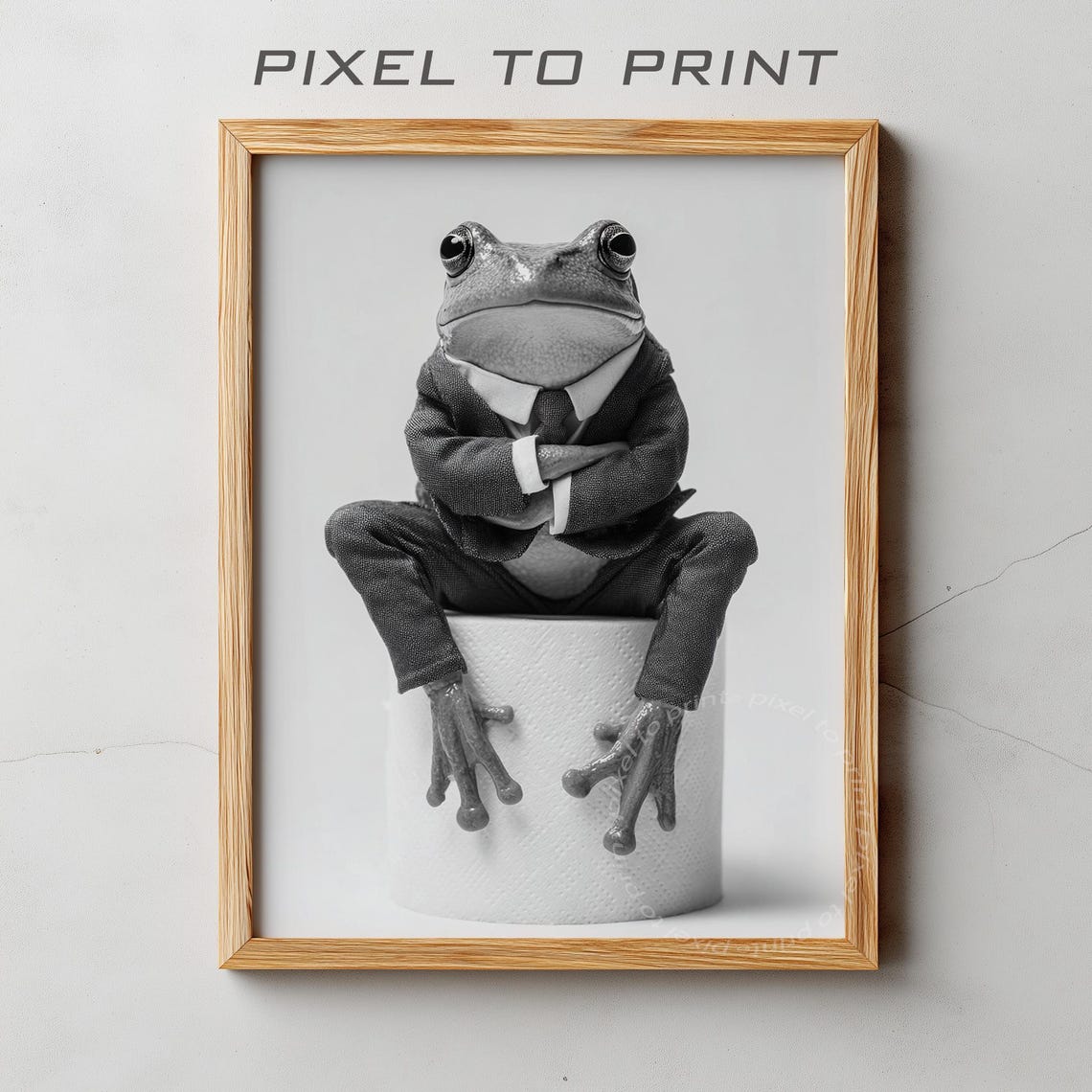 Dapper Frog In Suit Sitting On Toilet Paper Roll Funny Art Poster
