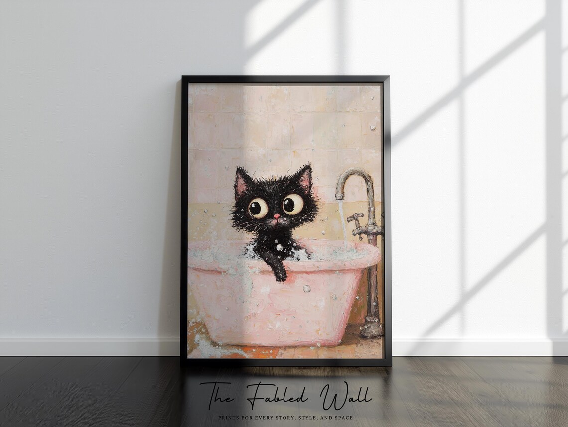 Bubble Trouble Cat Art, Whimsical Bath Decor - Image 4