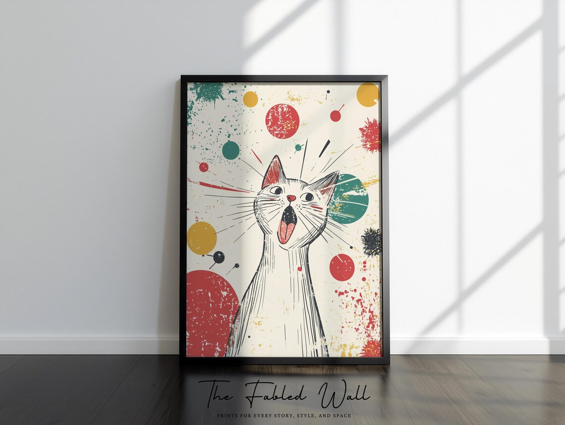Retro Cat Art - Whimsical Mid-Century Modern Decor - Image 2