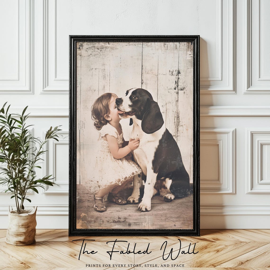 Vintage Dog Girl, Neutral Rustic Nursery Gift
