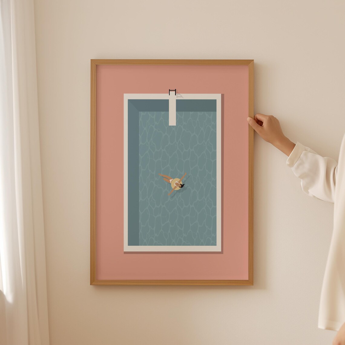 Retro Pink Swimming Pool Woman Floating Art Print