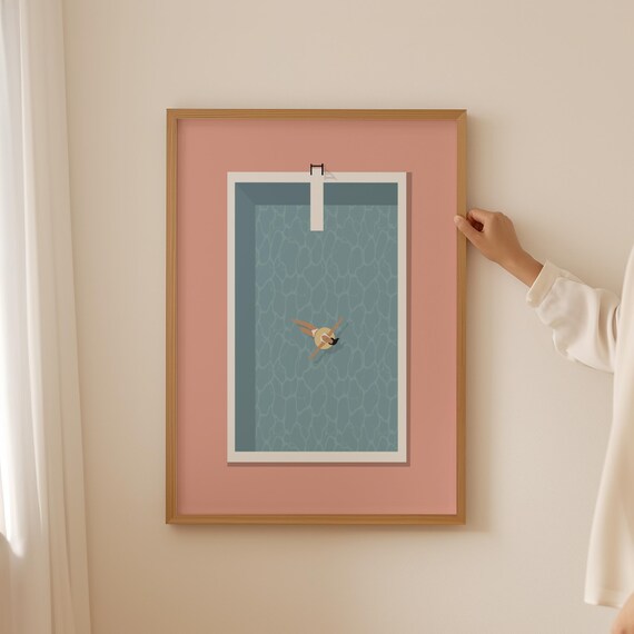 Retro Pink Swimming Pool Woman Floating Art Print