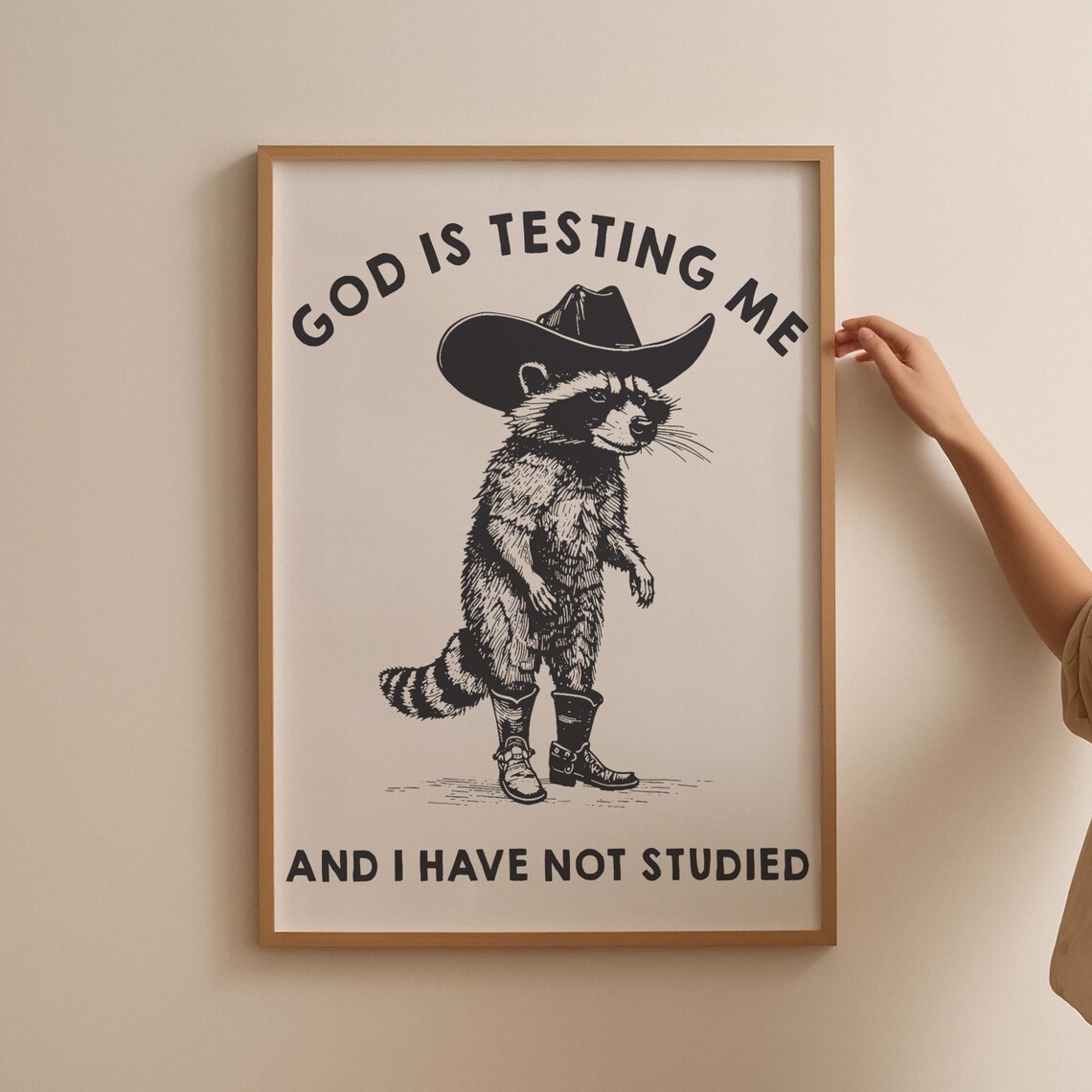 Funny Cowboy Raccoon Poster, Western Wall Art Print